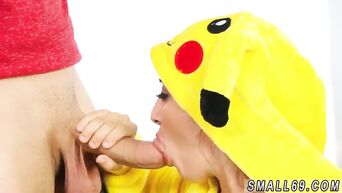 The guy dressed his girl in a Pokemon costume and sat her pussy on the penis